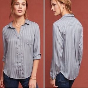 Cloth & Stone for Anthropologie XS Grace Slate Grey Blue Striped Button Down Top